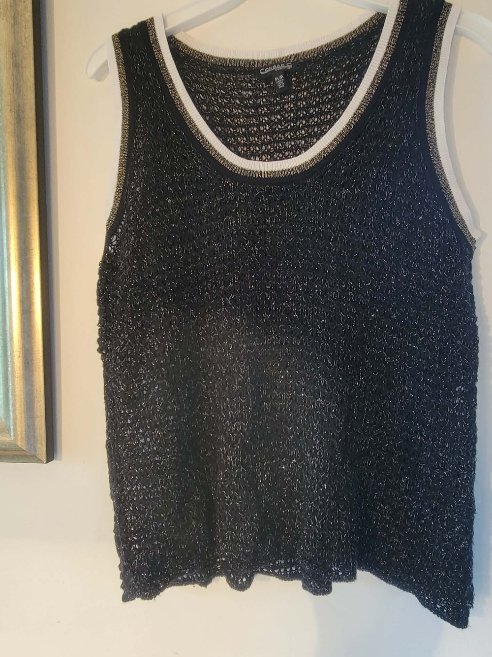 Casual Metallic Black Knit Tank Top with Contrast Trim